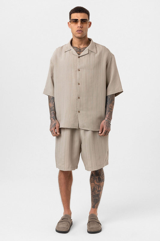 Oversize Modal Kumaş Şort Gömlek Takım