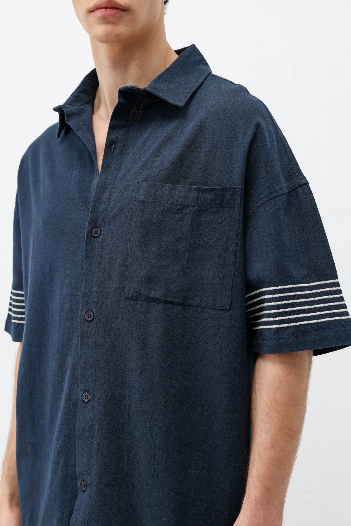Oversize Çizgi Detaylı Keten Alt Üst Takım