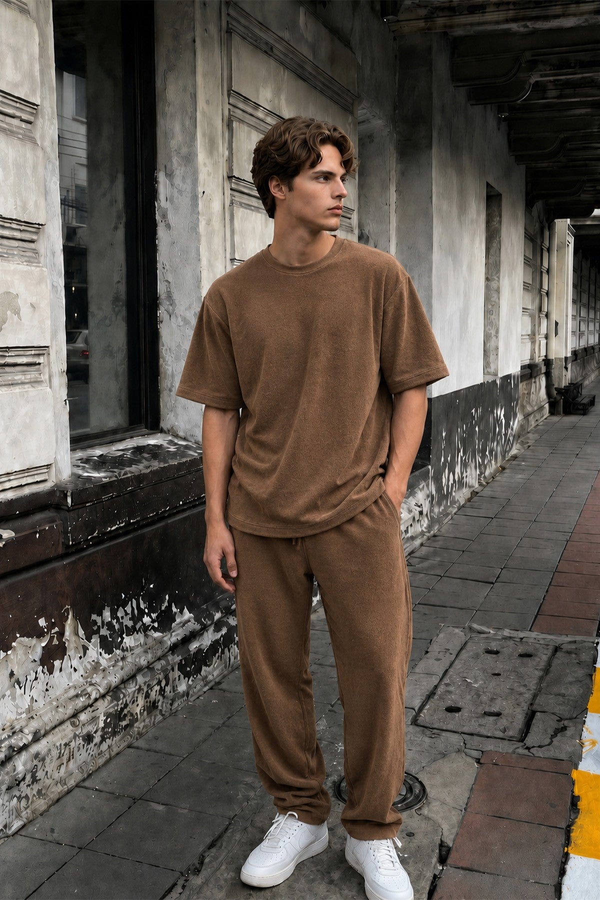 Süet Dokulu Basic Oversize Tişört